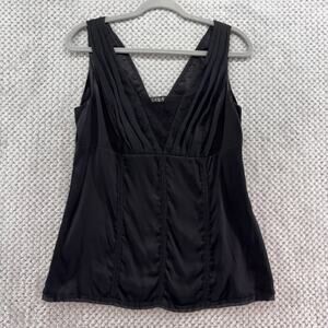 Y2K WHBM Top Womens 8 Black Silk Stretch Satin Lace Sleeveless V-Neck‎ Cami Tank